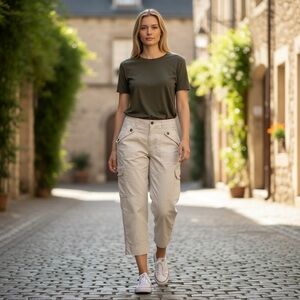 EXPRESS Women’s 4 Lightweight Cream Crop Casual Pant Super High Rise